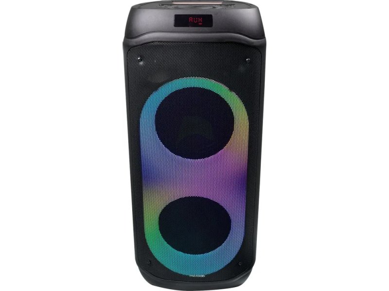 Microlab PT802 спереди — радужная RGB-подсветка колец и верхняя панель управления с дисплеем