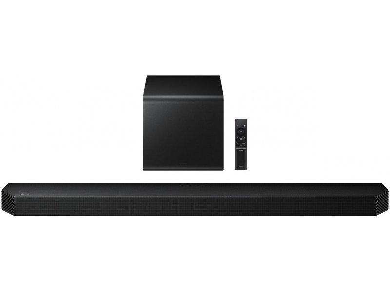 Samsung HW-Q800H вид спереди &mdash; чёрная панель 111 см с сеткой динамиков