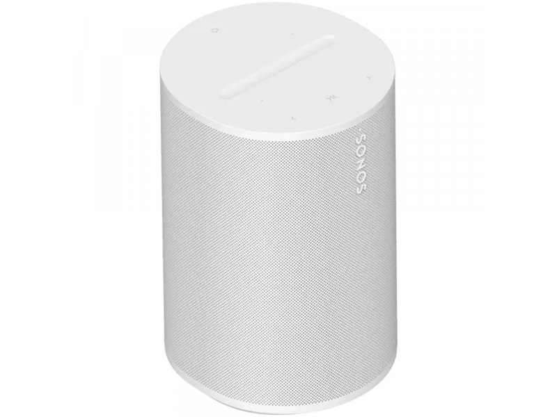 Sonos Era 100 white — общий вид, цилиндрический корпус с сеточной поверхностью и сенсорной верхней панелью