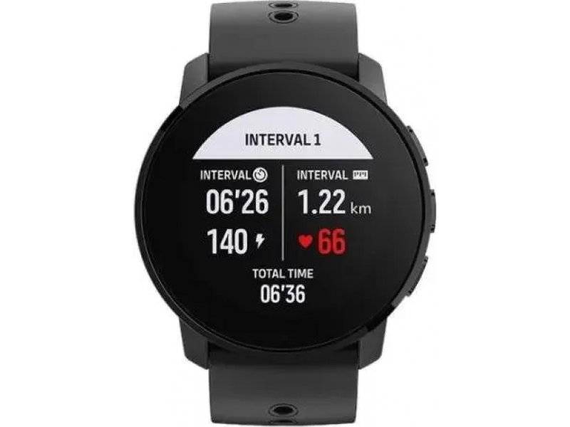 Suunto 9 Peak — интерфейс интервальной тренировки: время 06:26, дистанция 1.22 км, пульс 66