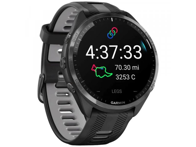 Garmin Forerunner 965 экран беговой тренировки — трек маршрута на карте с геолокацией и время прохождения дистанции