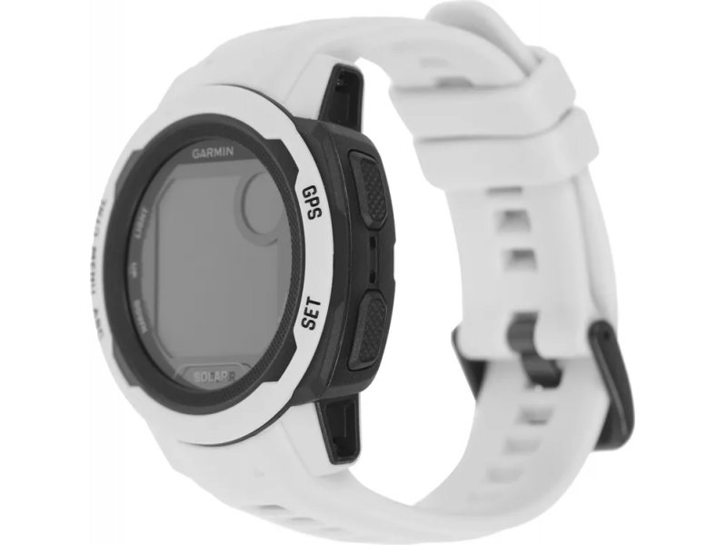 Garmin Instinct 2 Solar 40mm — боковой профиль на запястье, кнопки управления и силиконовый ремешок