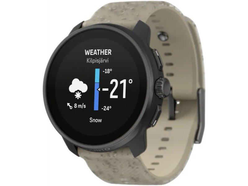 Suunto Race S Gravel Grey — смарт-часы на руке, экран с данными погоды, серый текстурированный ремешок