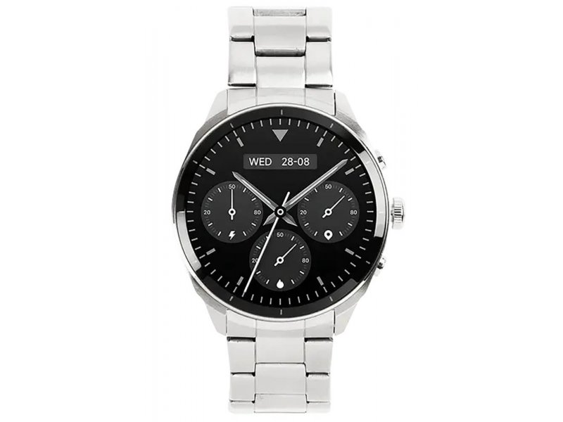 TTEC Tempus Pro 45mm — вид спереди, три усложнения на циферблате, серебристый стальной браслет