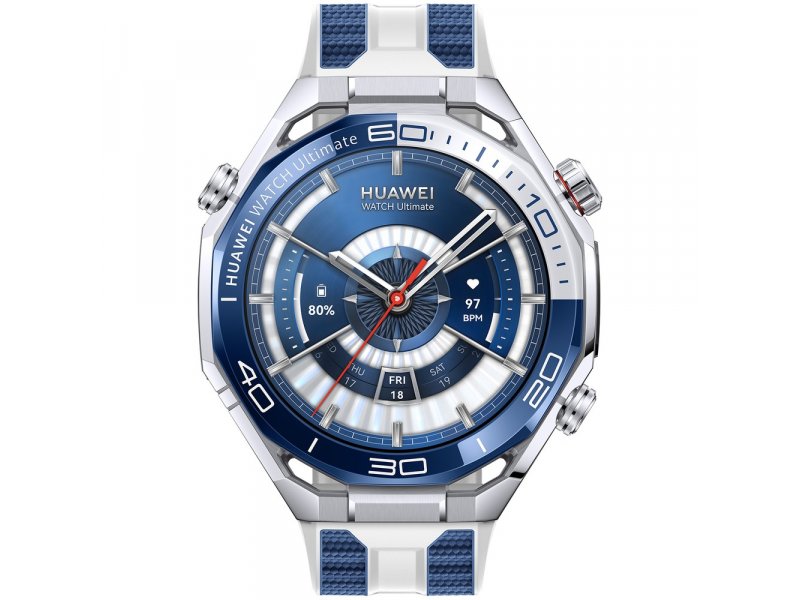 Huawei Watch Ultimate 2 — LTPO AMOLED дисплей 466x466, показывает заряд 80% и пульс 97 BPM