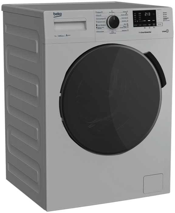 Beko RSPE78612S боковой профиль 45° — тонкий корпус с горизонтальными рёбрами жёсткости