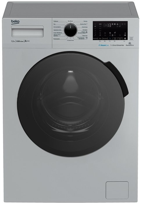 Beko WSPE7H616S вид спереди — панель управления с цифровым дисплеем и регулятором программ