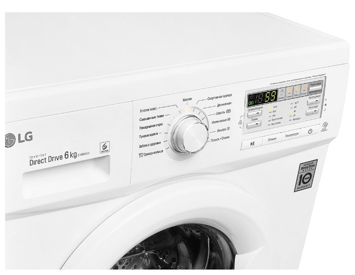 LG F10B8ND панель с иконкой InverterDirect Drive и полным набором обозначений программ