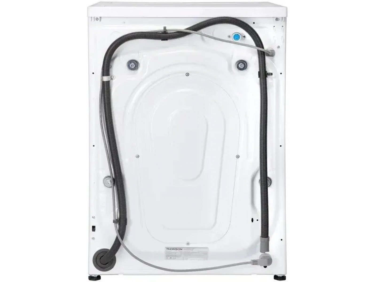 Thomson WD30E8I01 вид сзади &mdash; сливной шланг, заливные шланги с фильтром, электрический шнур