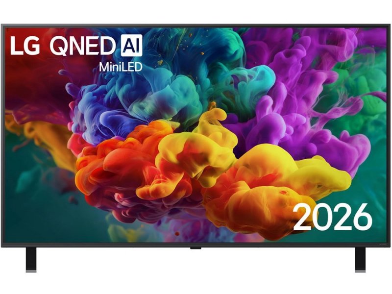 LG 55QNED85B6C вид спереди на подставке — яркая демонстрация цветопередачи QD Mini LED