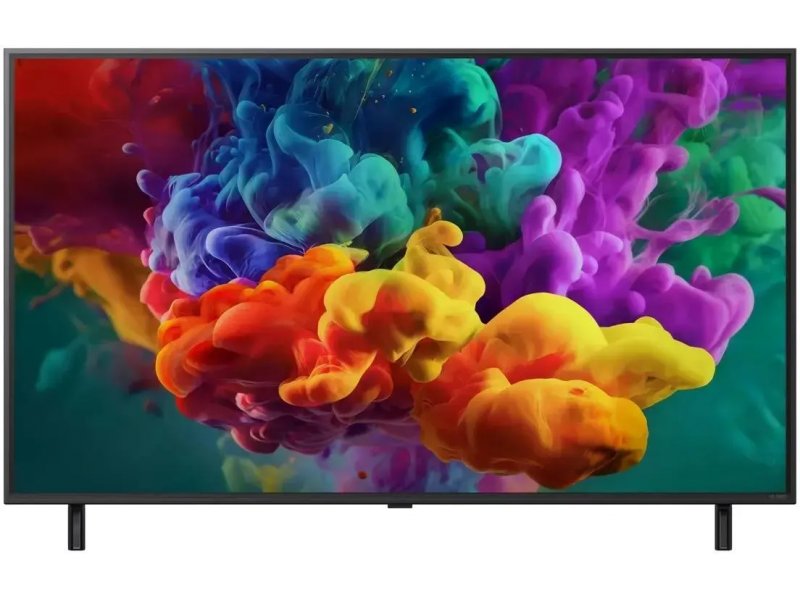 LG 75QNED85B6C вид спереди на подставке, яркое тестовое изображение, 75 дюймов QNED 4K