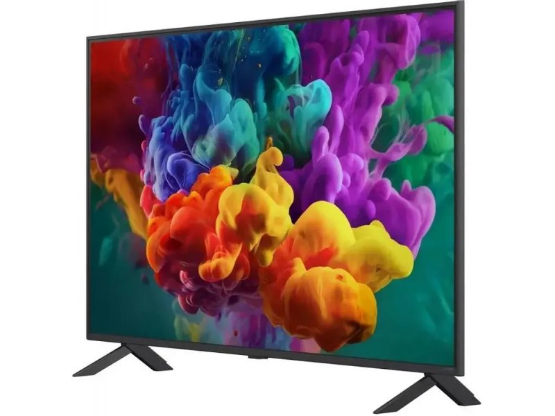 LG 75QNED85B6C вид спереди-слева, тонкая рамка QNED панели 75 дюймов, пропорции 16:9