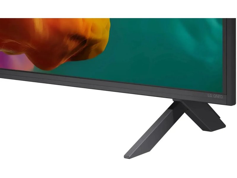 LG 86QNED85B6C вид снизу-сбоку — логотип LG QNED на корпусе, минималистичный дизайн