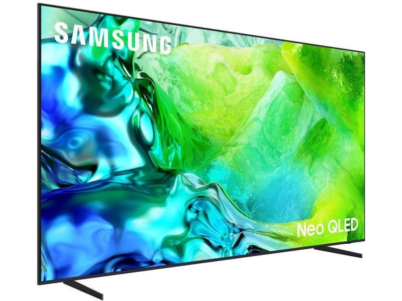 Samsung QE55QN80H — боковой вид под углом 45°, тонкий профиль корпуса