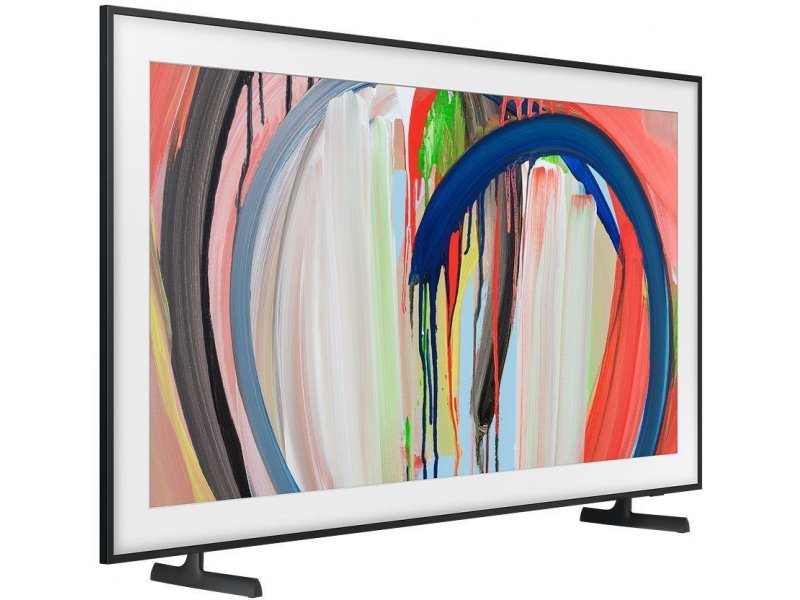 Samsung The Frame QE55LS03H — боковой профиль под углом 45°, подставка и тонкий силуэт