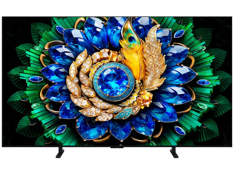 TCL 65A400M вид спереди на подставке — QD-Mini LED 65 дюймов с включённым экраном