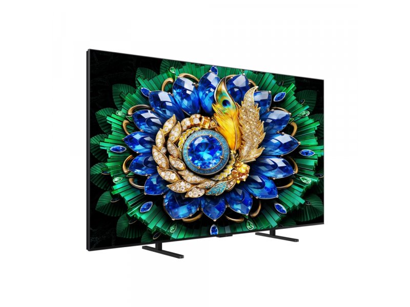TCL 65A400M угловой вид спереди — тонкий профиль корпуса 65-дюймового QD-Mini LED телевизора