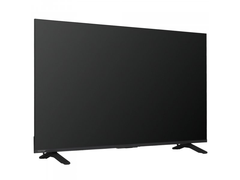 Toshiba 50C350RE вид спереди под углом, двойная подставка, дизайн тонкой рамки