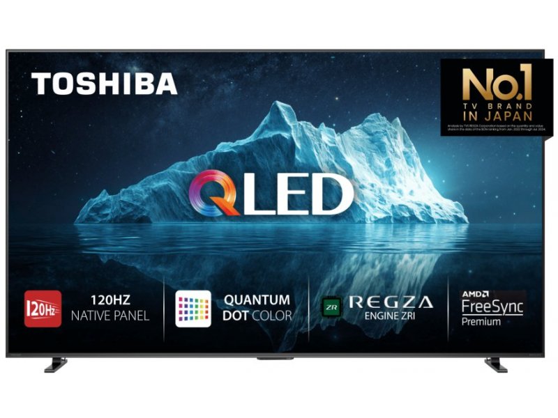 Toshiba 85Z570SE 85 дюймов Mini LED QLED вид спереди на подставке