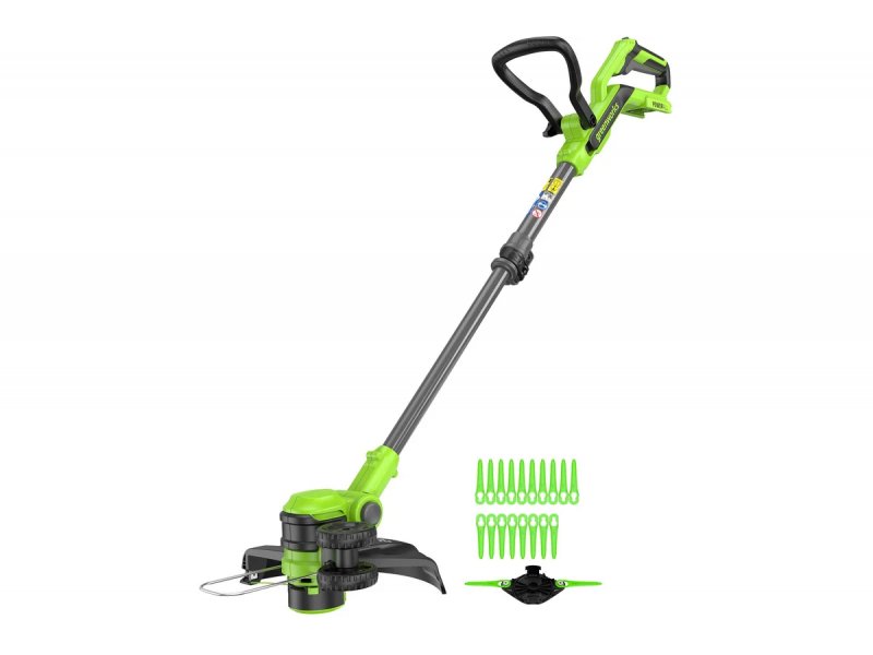 Greenworks G24LT301 комплектация — аккумулятор 2 Ач, зарядное устройство, нож и катушка с леской