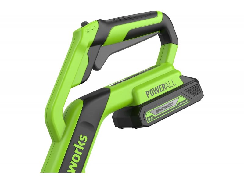 Greenworks G24LT301 верхняя часть с отсеком АКБ — аккумулятор Powerall 24 В, логотип Greenworks