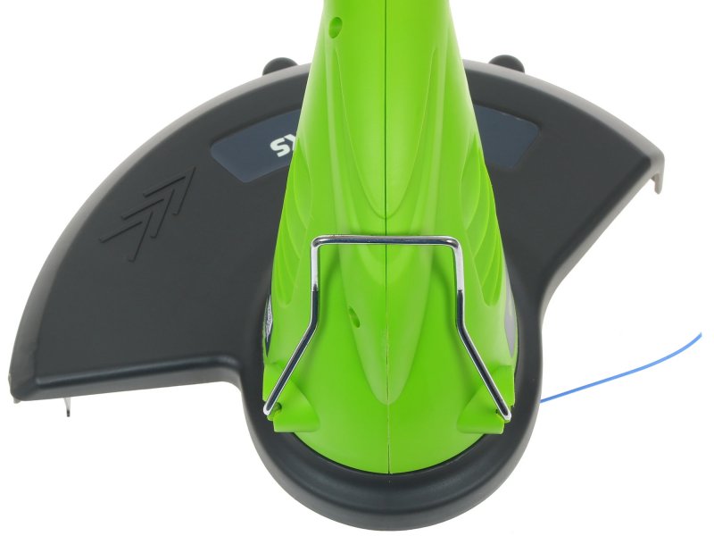 Greenworks GST5033 — защитный кожух, вид сверху, крепёж кабеля питания