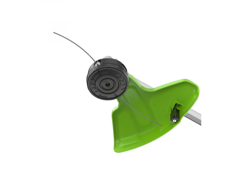 Greenworks TB201H — головка триммера со шпулей, чёрный барабан и зелёная защитная крышка