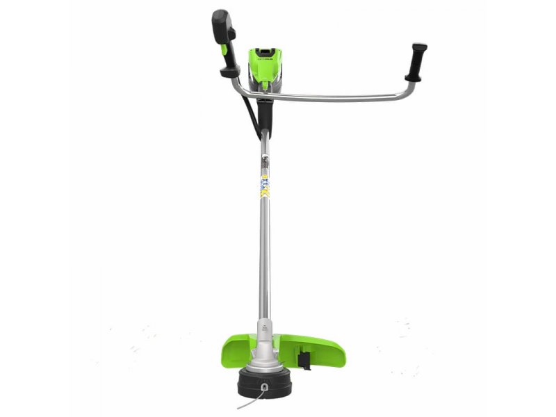 Greenworks TB201H — фронтальный вид с широкими рукоятками для двуручного хвата