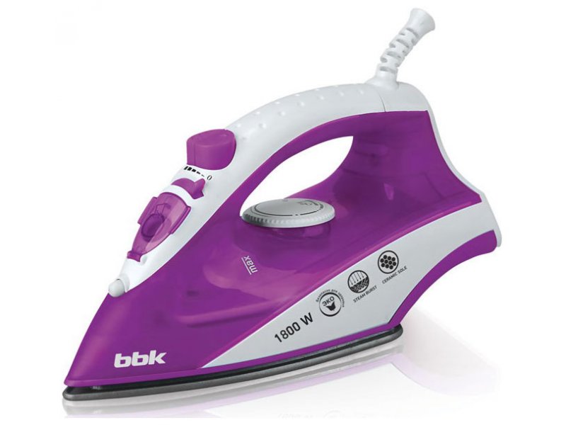 BBK ISE-1802 фиолетовый утюг с керамической подошвой, вид спереди