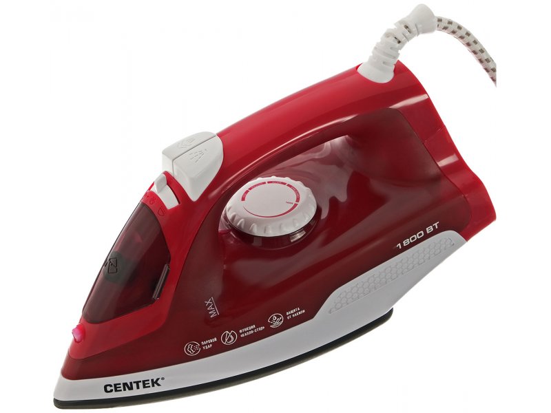 Centek CT-2347 утюг красный с керамической подошвой 1800 Вт вид спереди