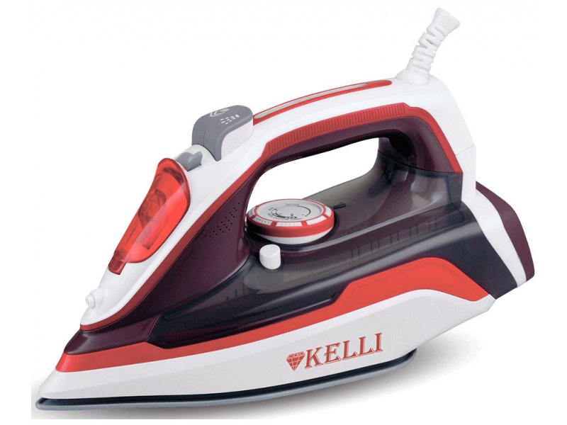 Kelli KL-1633 утюг белый красный керамическая подошва вид спереди