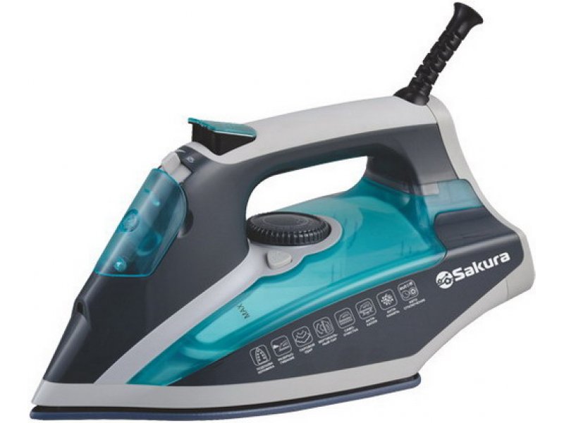 Sakura SA-3061CG Premium бирюзовый — вид спереди под углом, керамическая подошва и кнопки управления