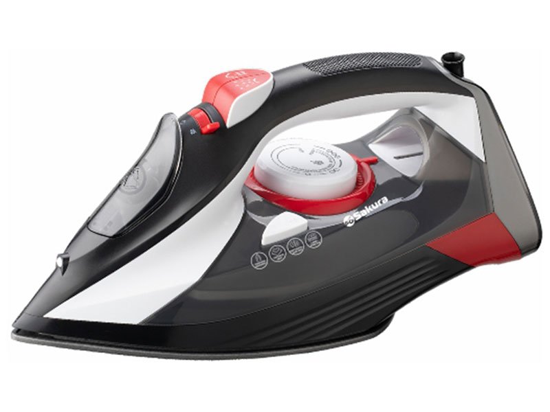 Sakura SA-3067CBR черный утюг с керамической подошвой и кнопкой парового удара — вид сбоку