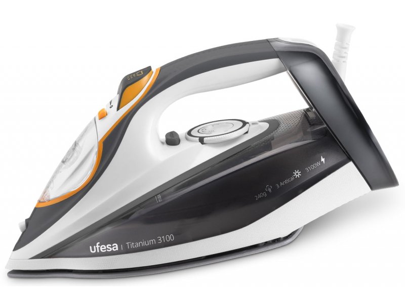 Ufesa Titanium 3100 серый — металлокерамическая подошва, вид спереди под углом