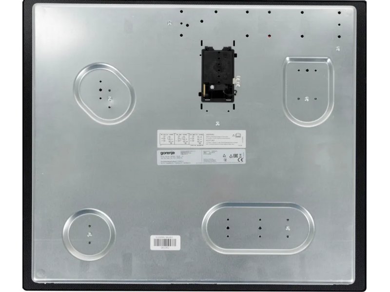 Gorenje EC642CLB нижняя часть корпуса — монтажные отверстия, электрические разъёмы, информационные этикетки