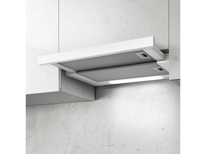 Elica Elite 14 Lux WH/A/50 встроенная в кухонный шкаф — вид сбоку, белый минималистичный корпус