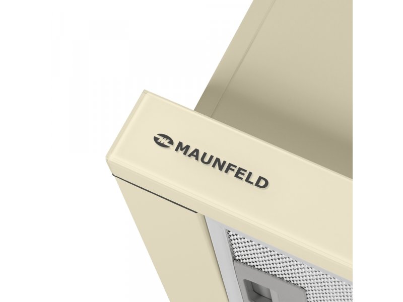 Maunfeld VS Fast Glass 60 &mdash; логотип MAUNFELD на бежевой передней панели вытяжки