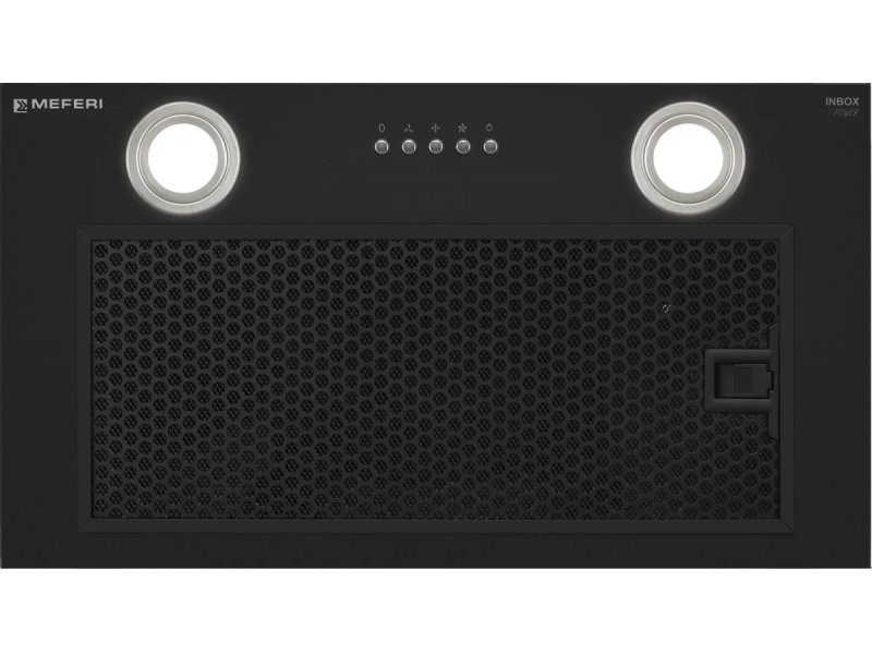 Meferi Power InBox52BK с включёнными светодиодными светильниками — освещение рабочей зоны над варочной панелью
