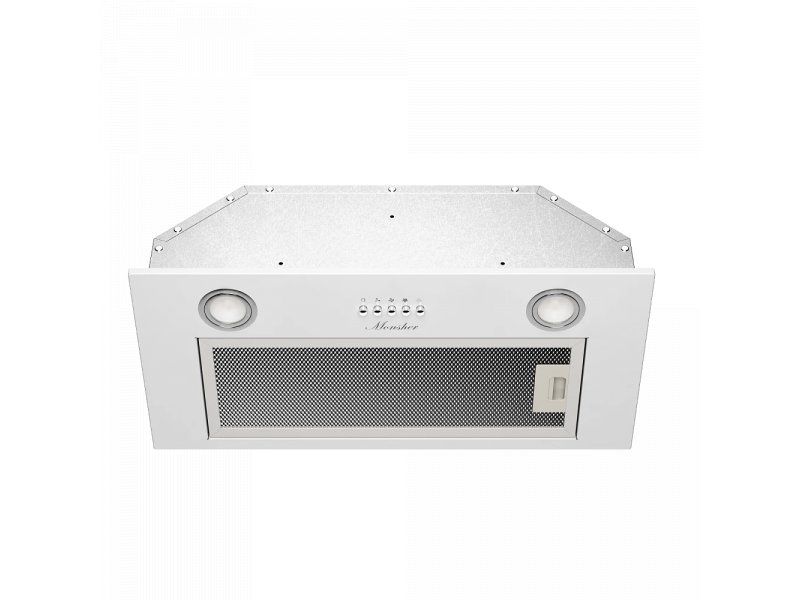 Monsher High-Tech Amie 60 белый — вид сверху, сетчатый жиропоглощающий фильтр и два светодиодных светильника