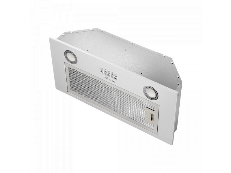 Monsher High-Tech Amie 60 белый — вид под углом, глубина корпуса 29,6 см, расположение светильников и сетчатого фильтра