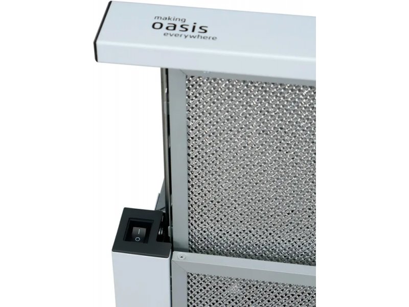 Oasis VT-60W кнопка включения выключения на панели управления логотип бренда Oasis на белом фасаде