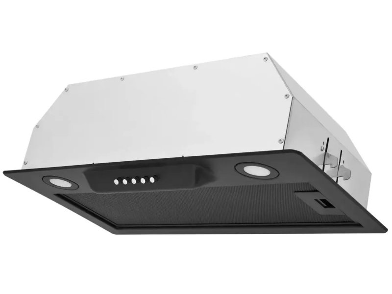 Zugel ZHI521B встраиваемая вытяжка чёрная &mdash; общий вид с боку, две встроенные LED-лампы, крепления для монтажа в мебель