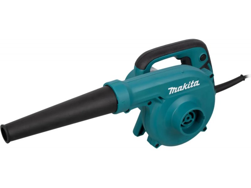 Makita UB1103 воздуходувка-пылесос синяя, вид спереди, корпус, прорезиненная рукоятка и сопло