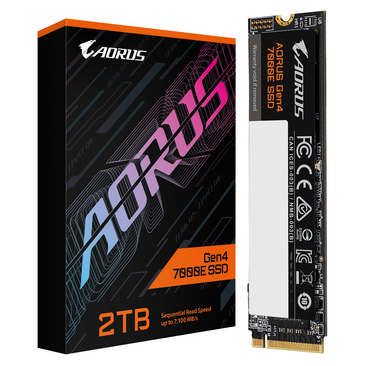 Gigabyte Gen4 7000E 2ТБ упаковка — коробка и M.2 накопитель, скорость до 7100 МБ/с