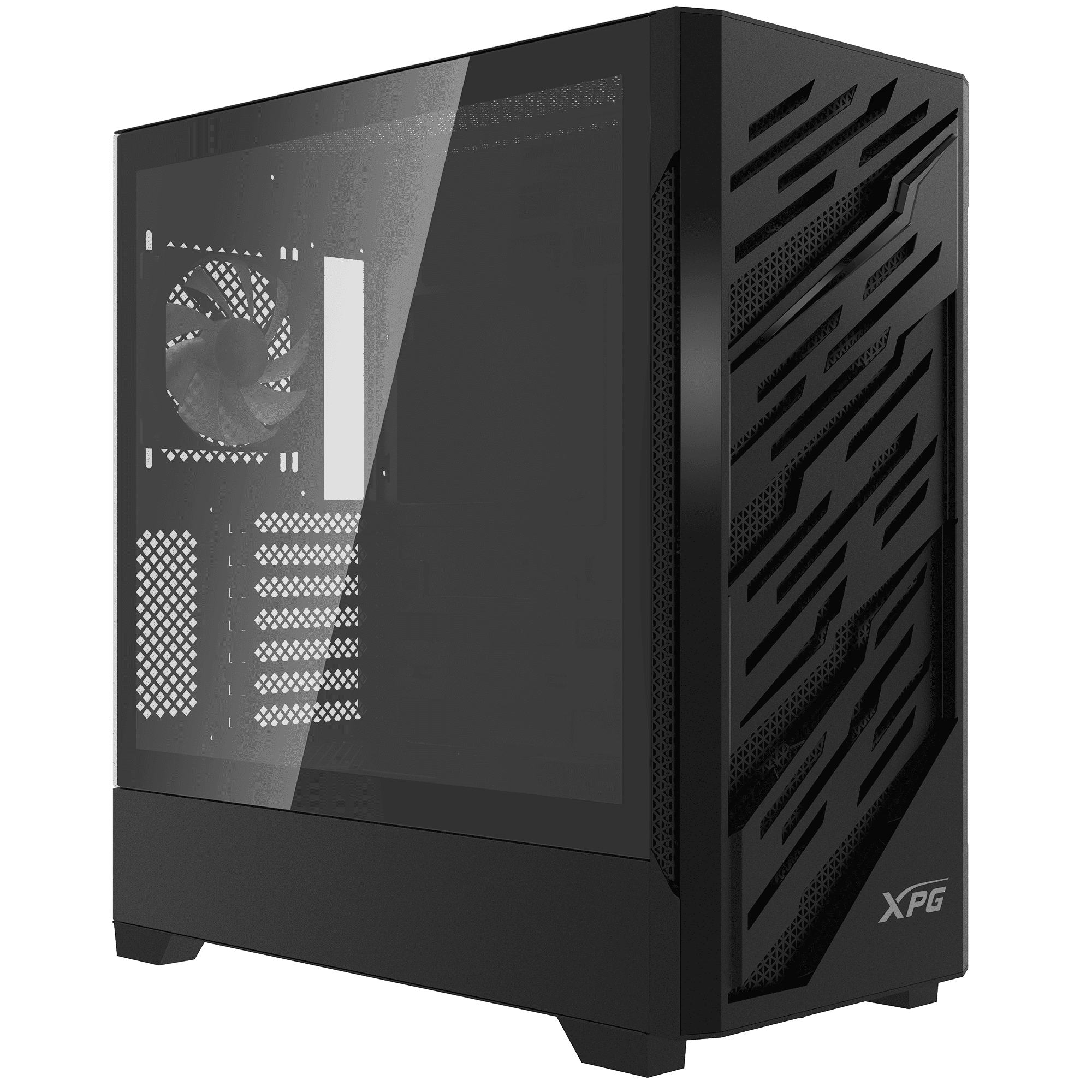 ADATA XPG STARKER AIR BTF вид спереди с закрытой панелью и ARGB-вентиляторами внутри