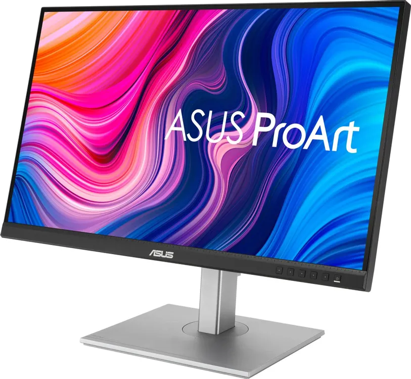 ASUS PA278CV угловой вид — металлическая подставка и тонкие рамки корпуса монитора