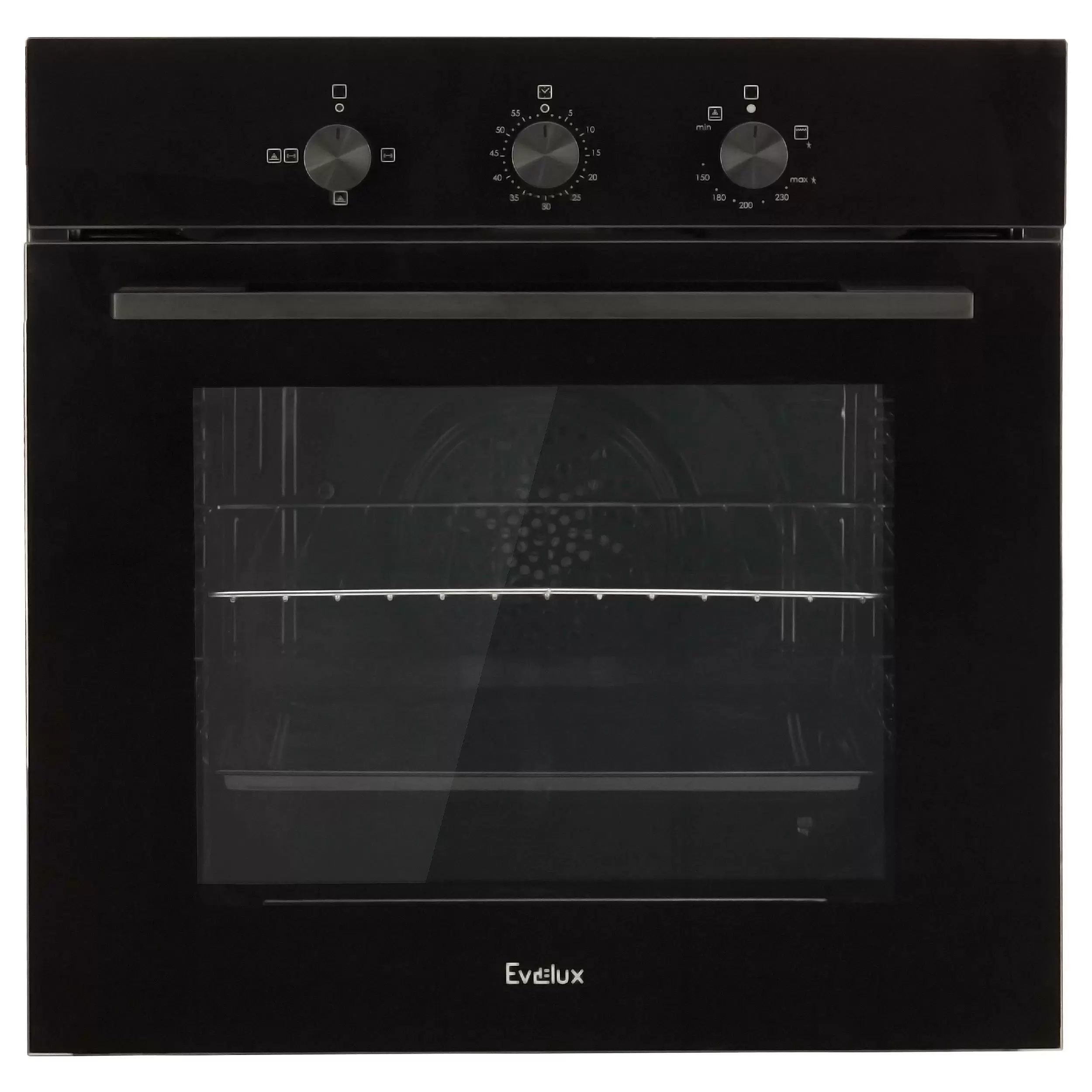 Evelux GSO 604 B газовый духовой шкаф чёрный со стеклянной дверцей и механическим управлением