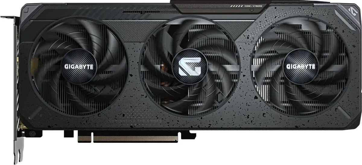 Gigabyte Radeon RX 9060 XT GAMING вид спереди три вентилятора металлическая сетка охлаждения