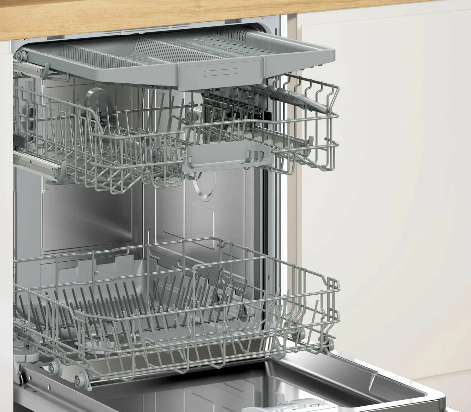 Bosch SPV6ZMX17E встраиваемая посудомоечная машина — открытые корзины и внутренняя компоновка
