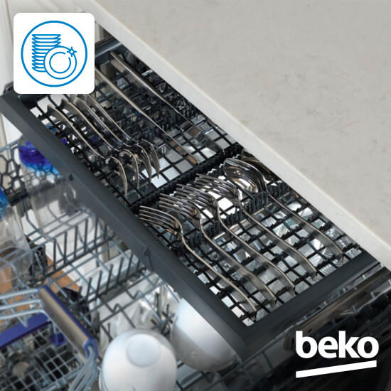 Beko BDEN48522DX внутренняя корзина с посудой и форсунки распыления воды